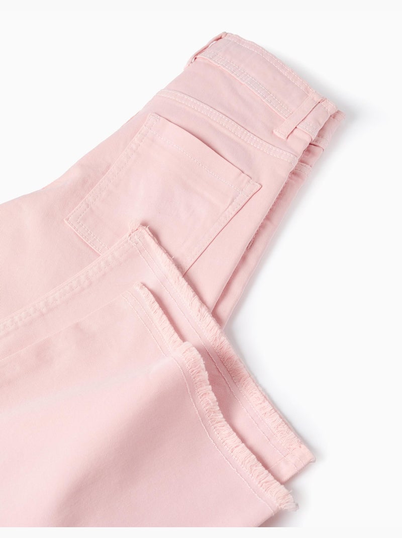 Pantaloni larghi in sargia con orli sfrangiati Rosa chiaro - Kiabi