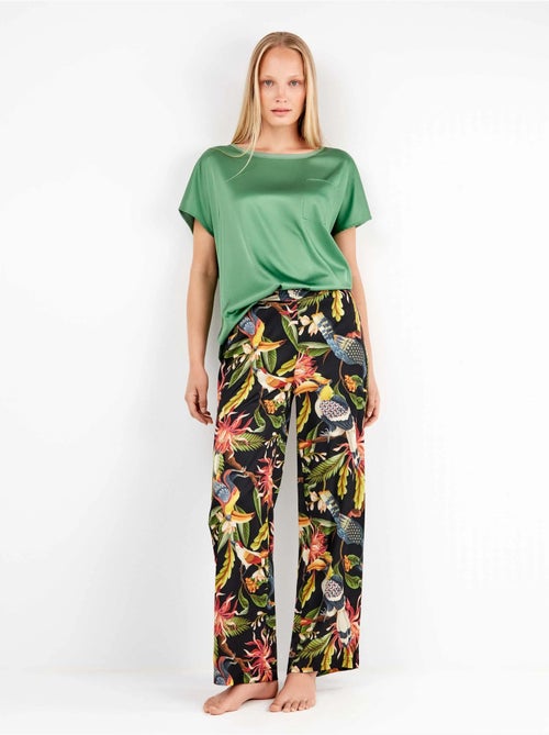 Pantaloni larghi in satin con stampa tropicale sofisticata - Kiabi