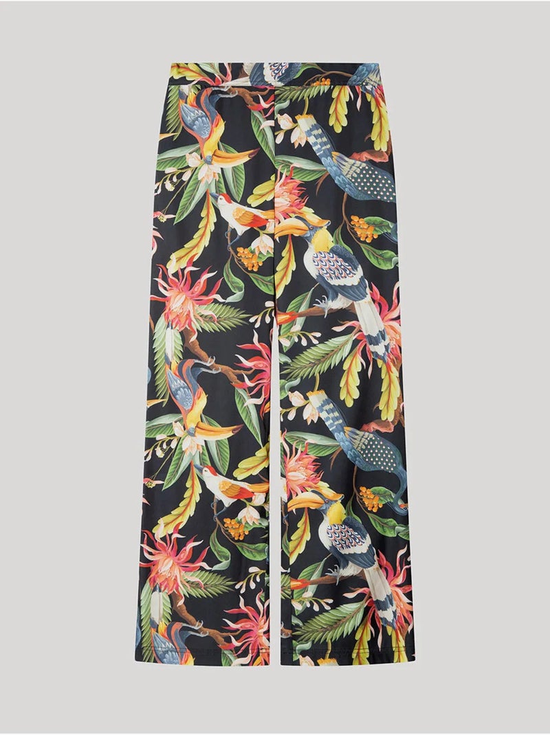 Pantaloni larghi in satin con stampa tropicale sofisticata Multicolore - Kiabi