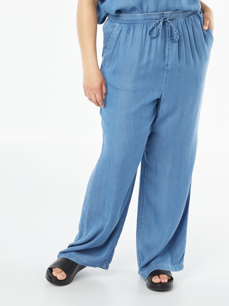 Pantaloni larghi in tencel con vita elasticizzata Blu - Kiabi