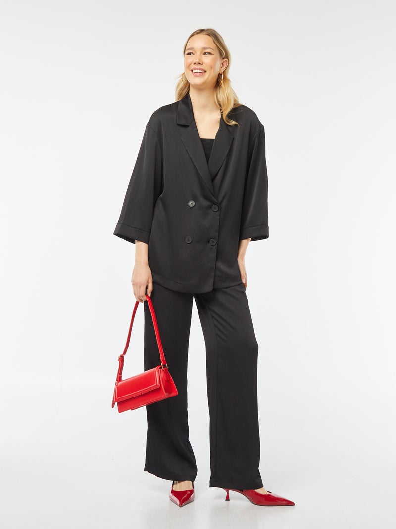 Pantaloni larghi in tessuto effetto crêpe con 2 tasche nero - Kiabi