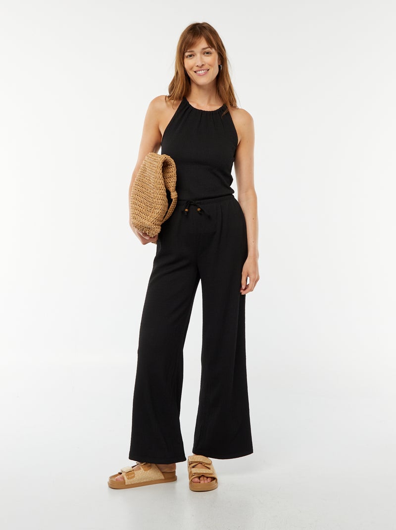 Pantaloni larghi in tessuto goffrato nero - Kiabi