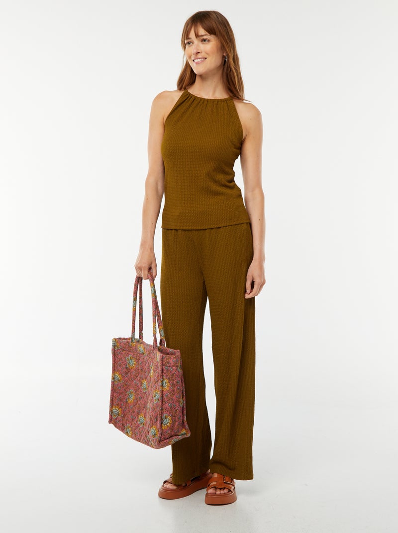 Pantaloni larghi in tessuto goffrato Verde - Kiabi