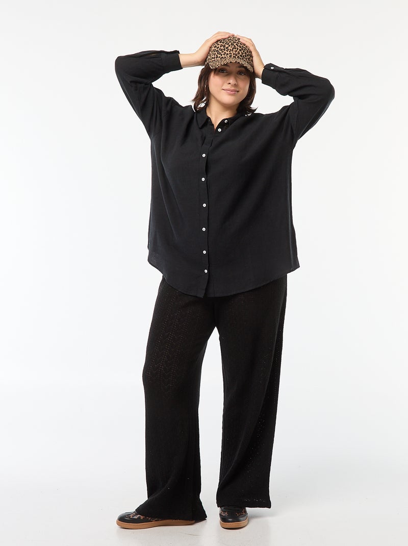 Pantaloni larghi in tessuto traforato nero - Kiabi
