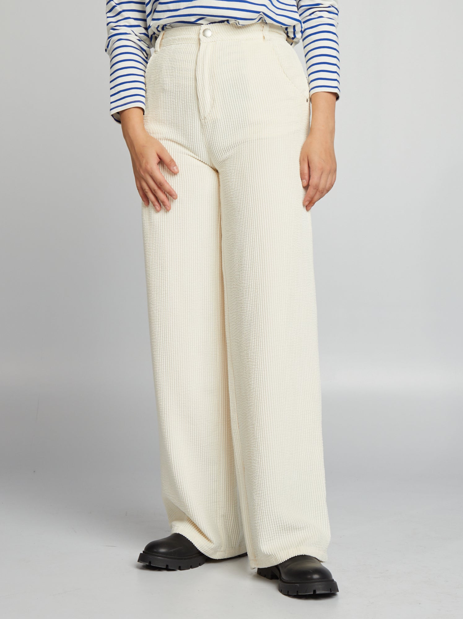 Pantaloni Larghi In Velluto A Coste Donna TARSE | Vita Alta Elasticizzata Con Tasche, Modello Palazzo, Autunno/Inverno