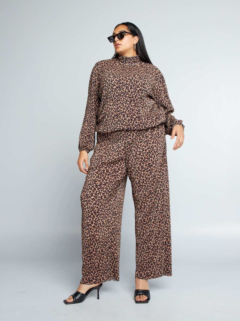 Pantaloni larghi leopardati in maglia plissettata MARRONE - Kiabi