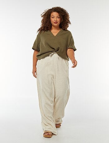 Pantaloni larghi maglia con rilievo in misto lino