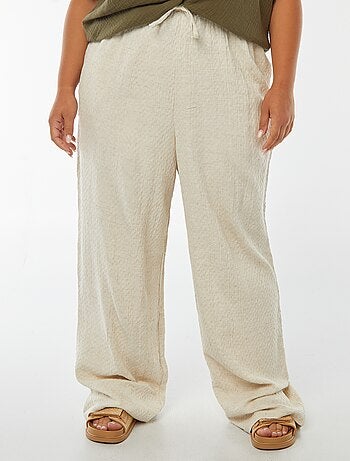 Pantaloni larghi maglia con rilievo in misto lino