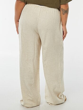 Pantaloni larghi maglia con rilievo in misto lino