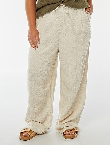 Pantaloni larghi maglia con rilievo in misto lino