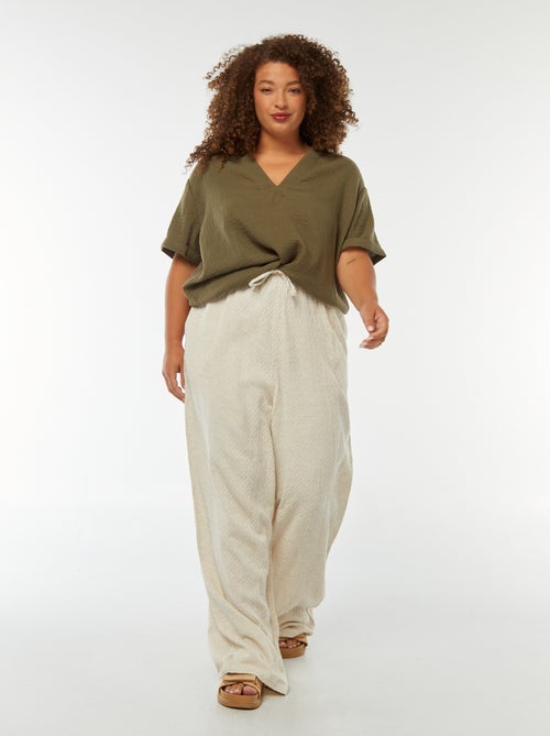 Pantaloni larghi maglia con rilievo in misto lino - Kiabi