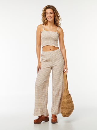 Pantaloni larghi vichy con volant