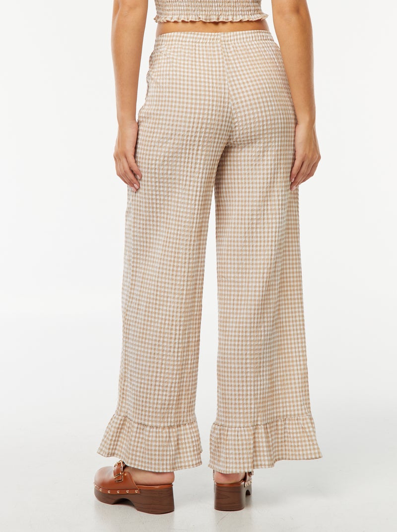Pantaloni larghi vichy con volant Beige - Kiabi