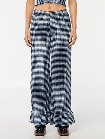Pantaloni larghi vichy con volant