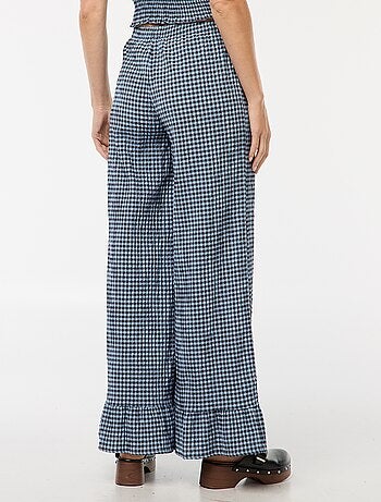 Pantaloni larghi vichy con volant