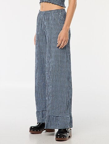 Pantaloni larghi vichy con volant