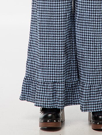 Pantaloni larghi vichy con volant