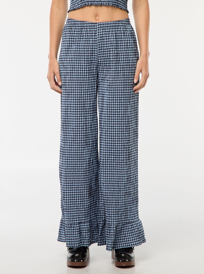 Pantaloni larghi vichy con volant Blu - Kiabi