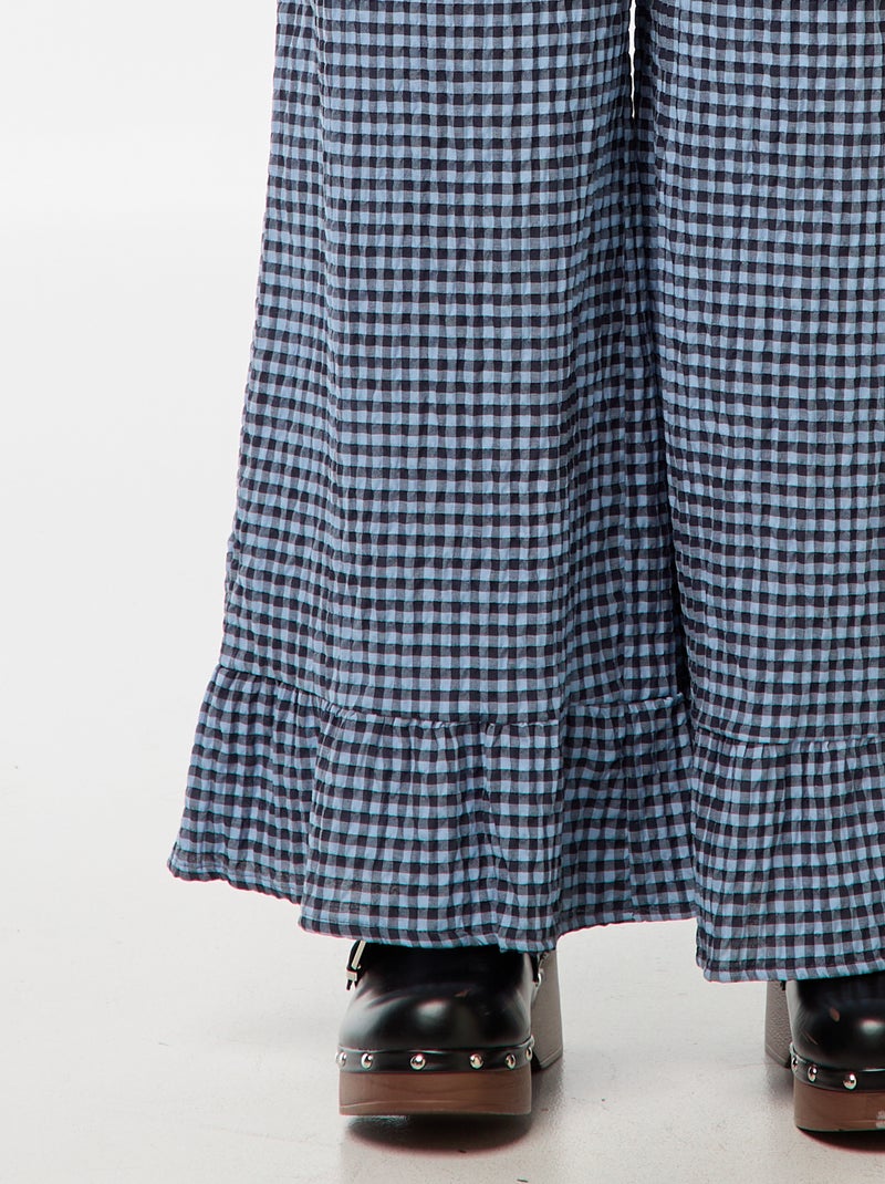 Pantaloni larghi vichy con volant Blu - Kiabi