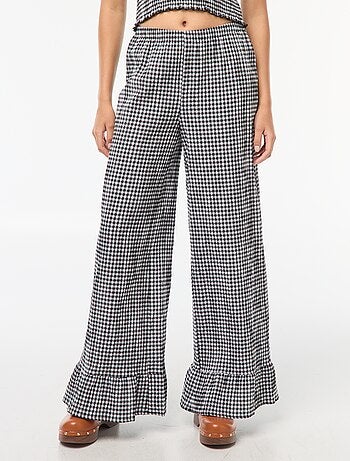 Pantaloni larghi vichy con volant