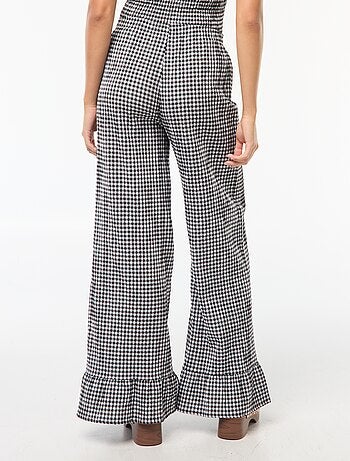 Pantaloni larghi vichy con volant