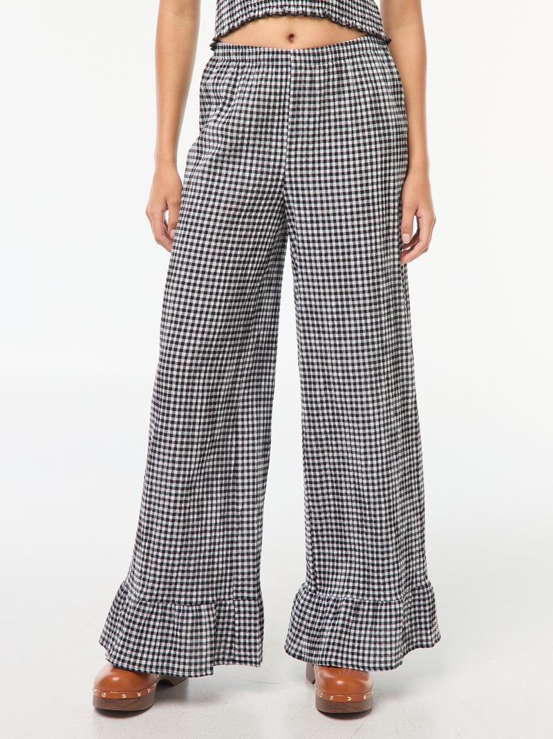Pantaloni larghi vichy con volant Nero - Kiabi