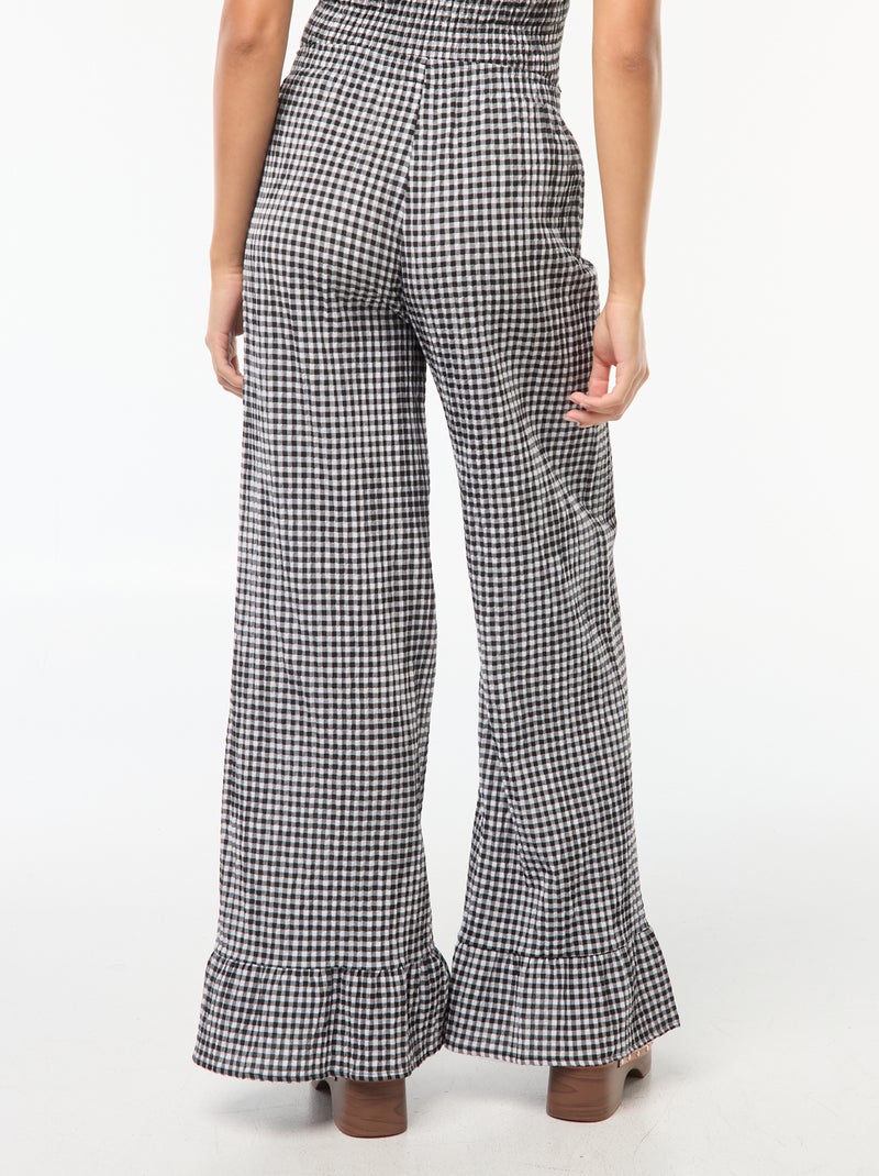 Pantaloni larghi vichy con volant Nero - Kiabi