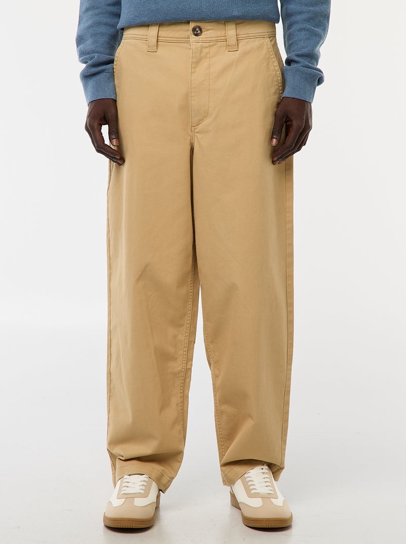 Pantaloni larghi / wide leg tinta unita in twill Beige - Kiabi