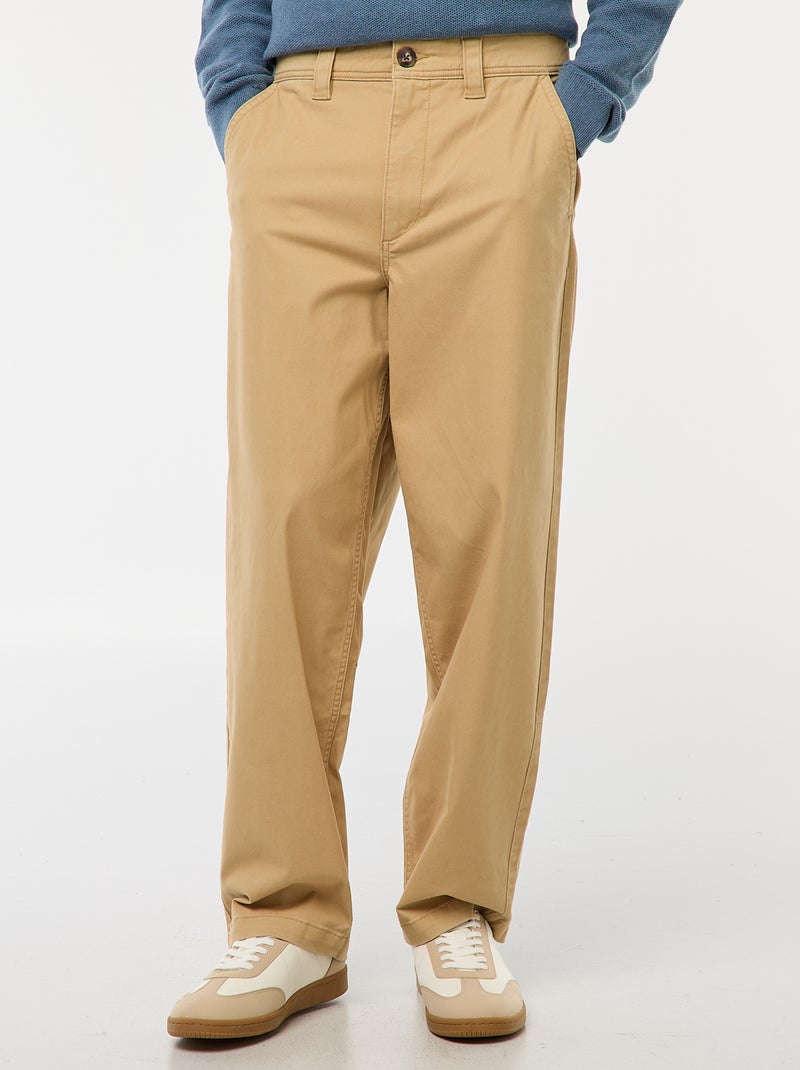 Pantaloni larghi / wide leg tinta unita in twill Beige - Kiabi