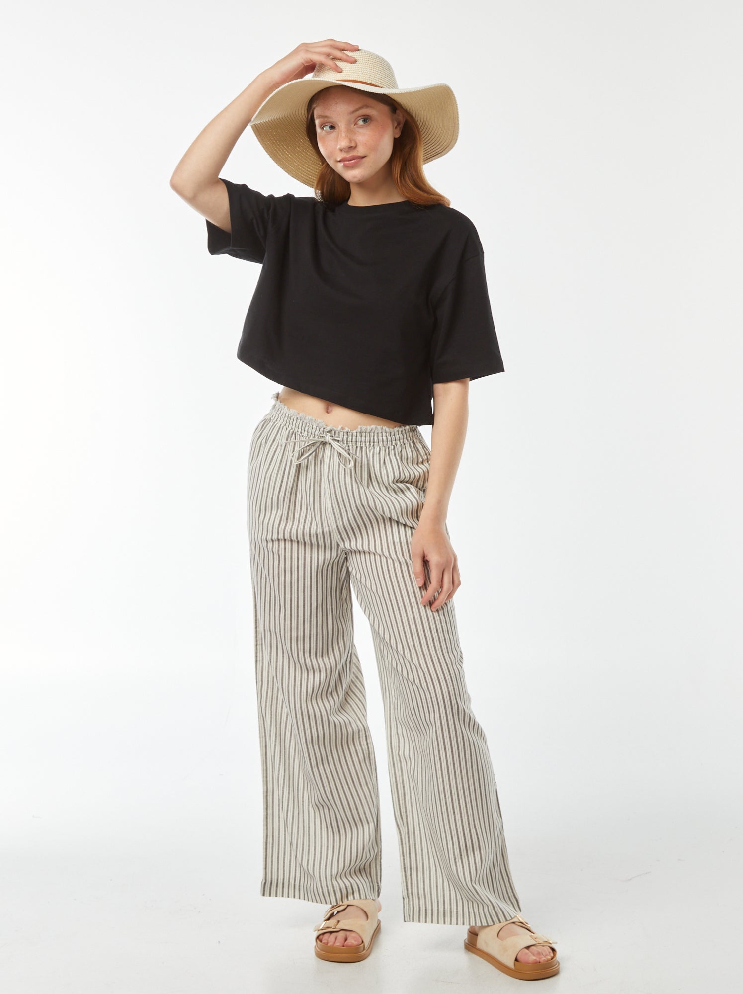 Pantaloni Etnici FANTAZIA Nausika In 100% Cotone Leggero – Taglia Unica (38-48), Blu Melange E Righe Turchesi, Vita Elastica