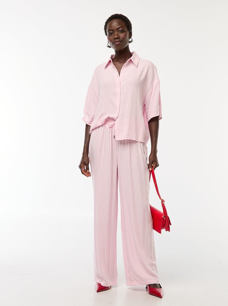 Pantaloni leggeri e a righe a taglio ampio Rosa - Kiabi