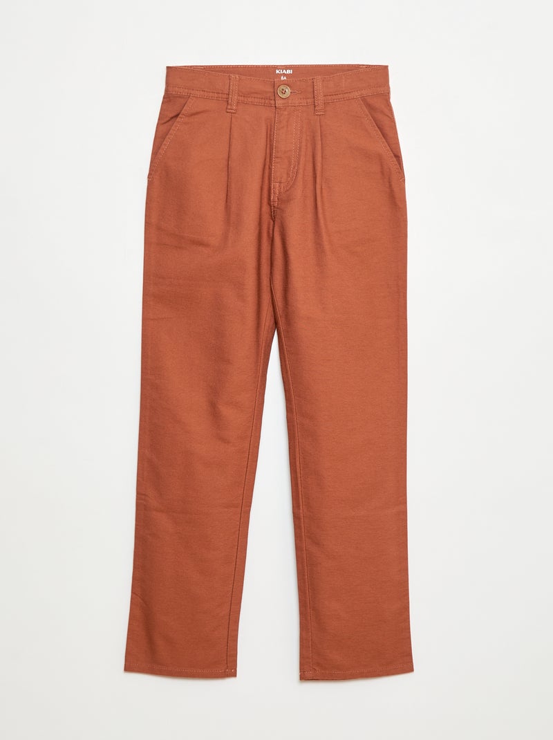 Pantaloni leggeri effetto lino in oxford Marrone - Kiabi
