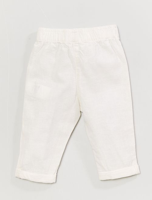 Pantaloni leggero in lino e cotone - bianco neve - Kiabi - 9.00€