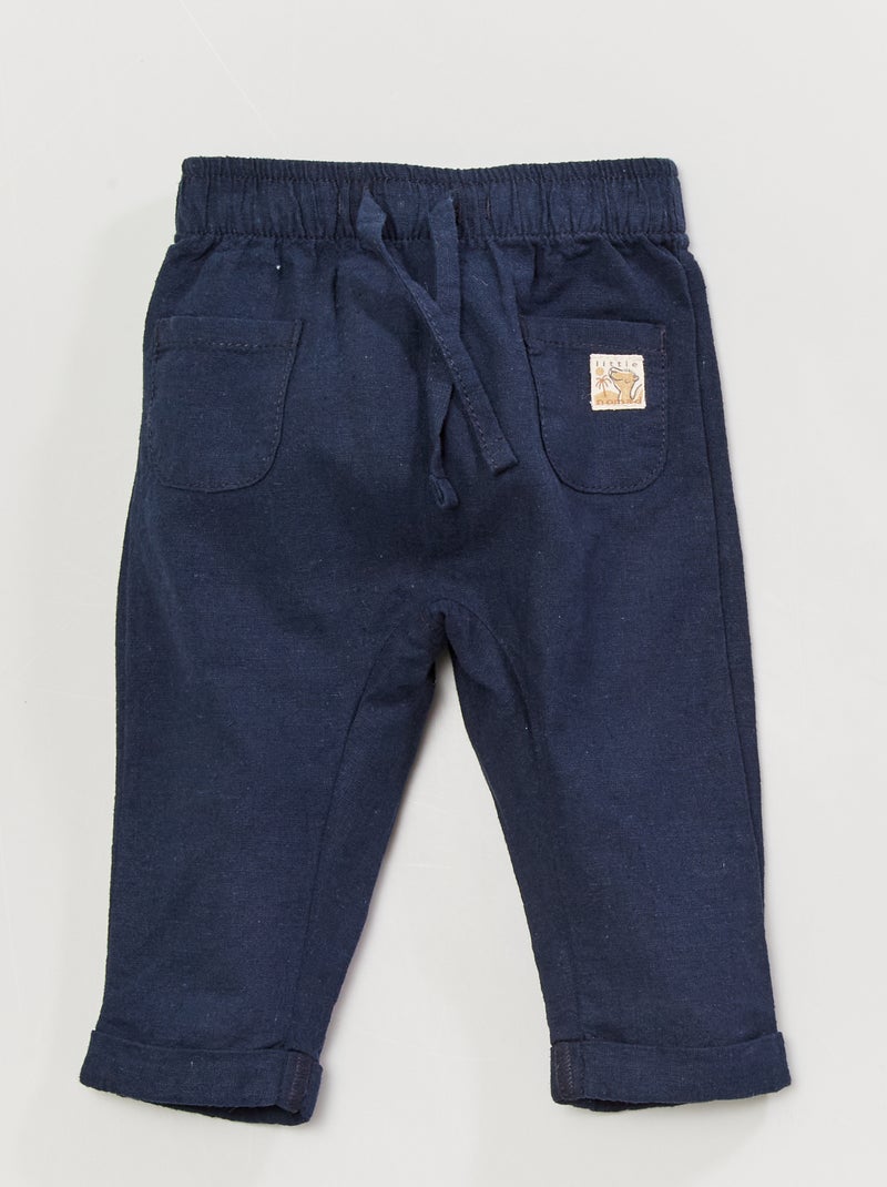 Pantaloni leggero in lino e cotone blu - Kiabi