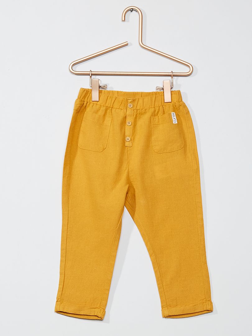 Pantaloni lino e cotone GIALLO - Kiabi