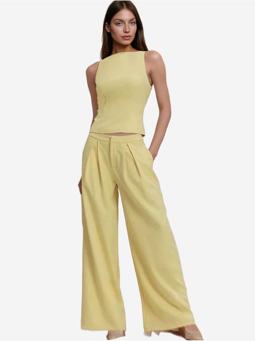 Pantaloni lunghi a gamba larga con pieghe - Kiabi