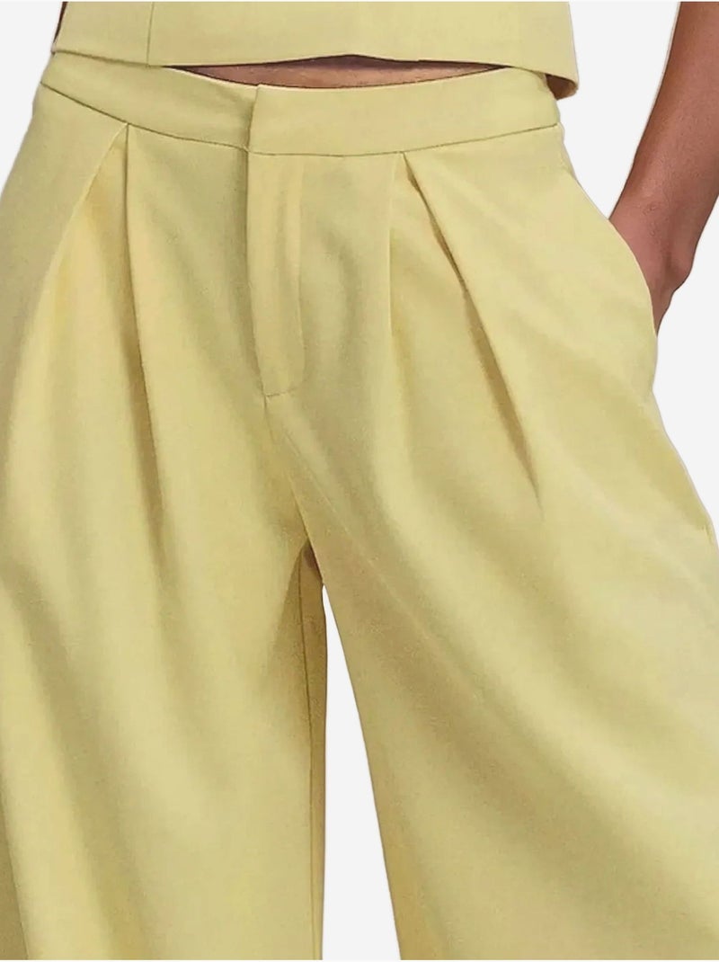 Pantaloni lunghi a gamba larga con pieghe Giallo - Kiabi