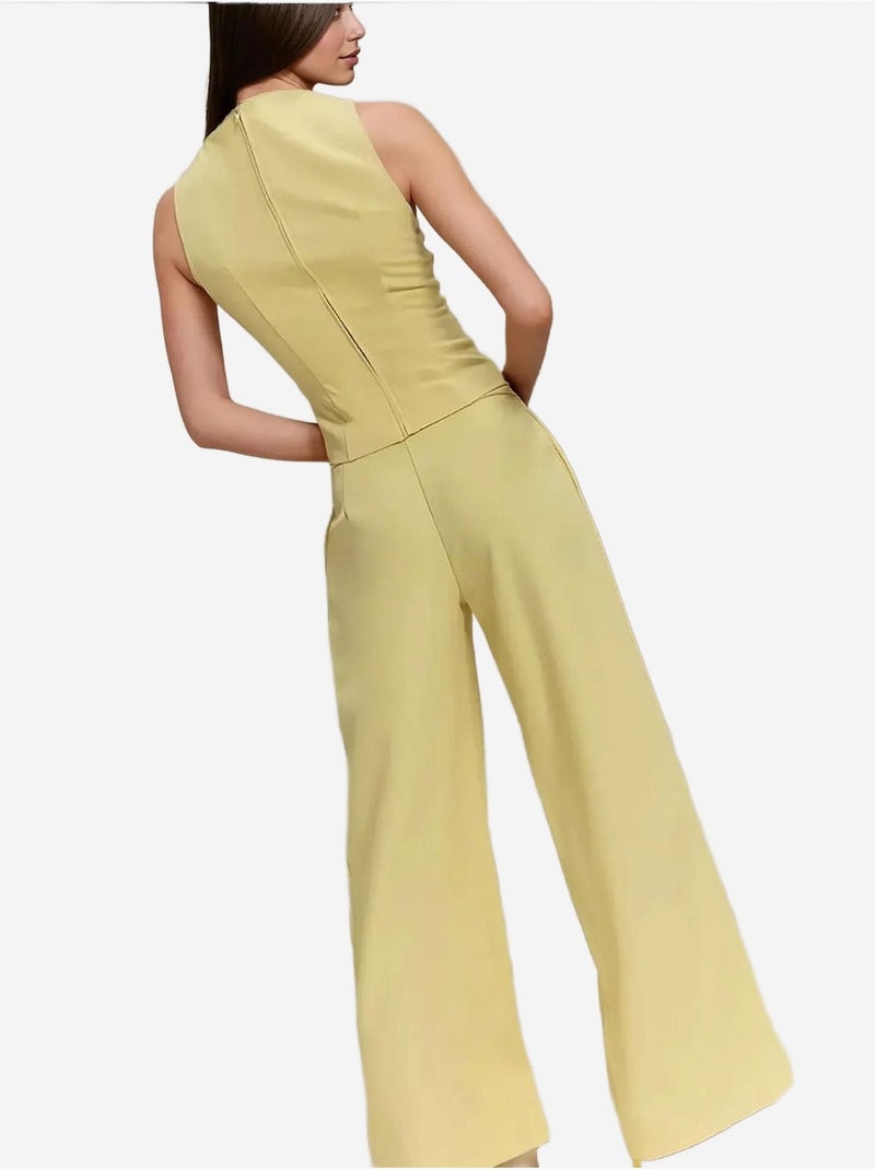 Pantaloni lunghi a gamba larga con pieghe Giallo - Kiabi