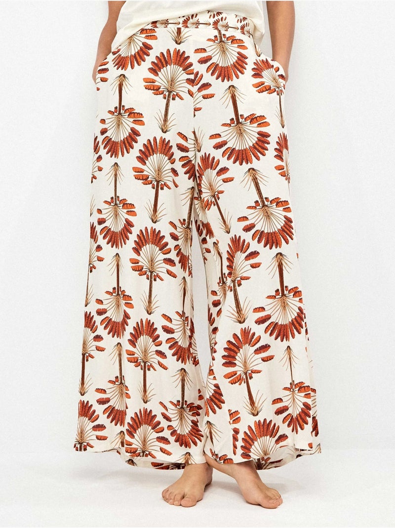 Pantaloni lunghi a gamba larga con stampa palme Multicolore - Kiabi