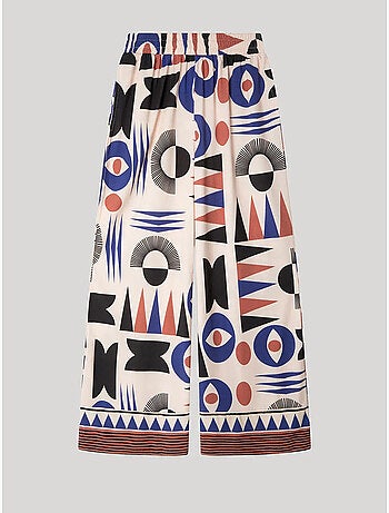 Pantaloni lunghi con motivi geometrici e bordi sul fondo