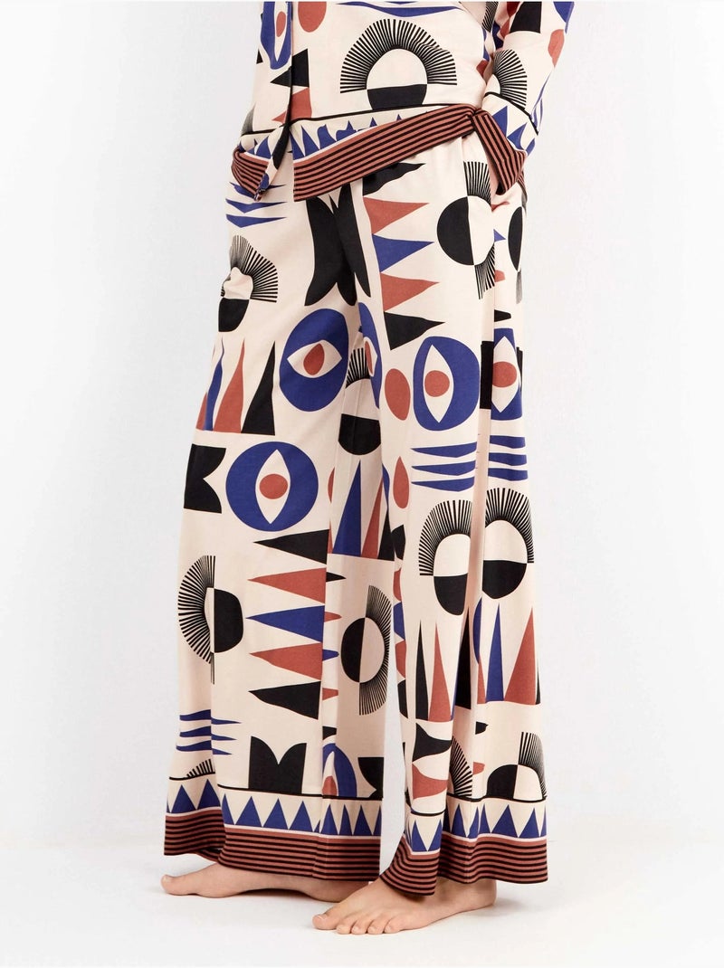 Pantaloni lunghi con motivi geometrici e bordi sul fondo Multicolore - Kiabi