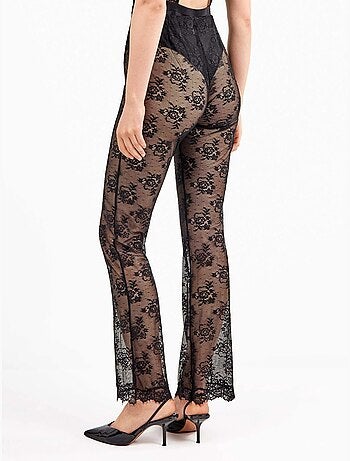 Pantaloni lunghi elastici in delicato pizzo floreale trasparente