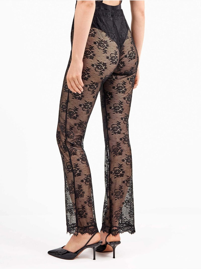 Pantaloni lunghi elastici in delicato pizzo floreale trasparente Nero - Kiabi
