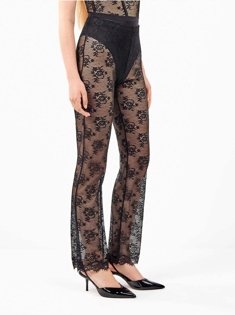 Pantaloni lunghi elastici in delicato pizzo floreale trasparente Nero - Kiabi