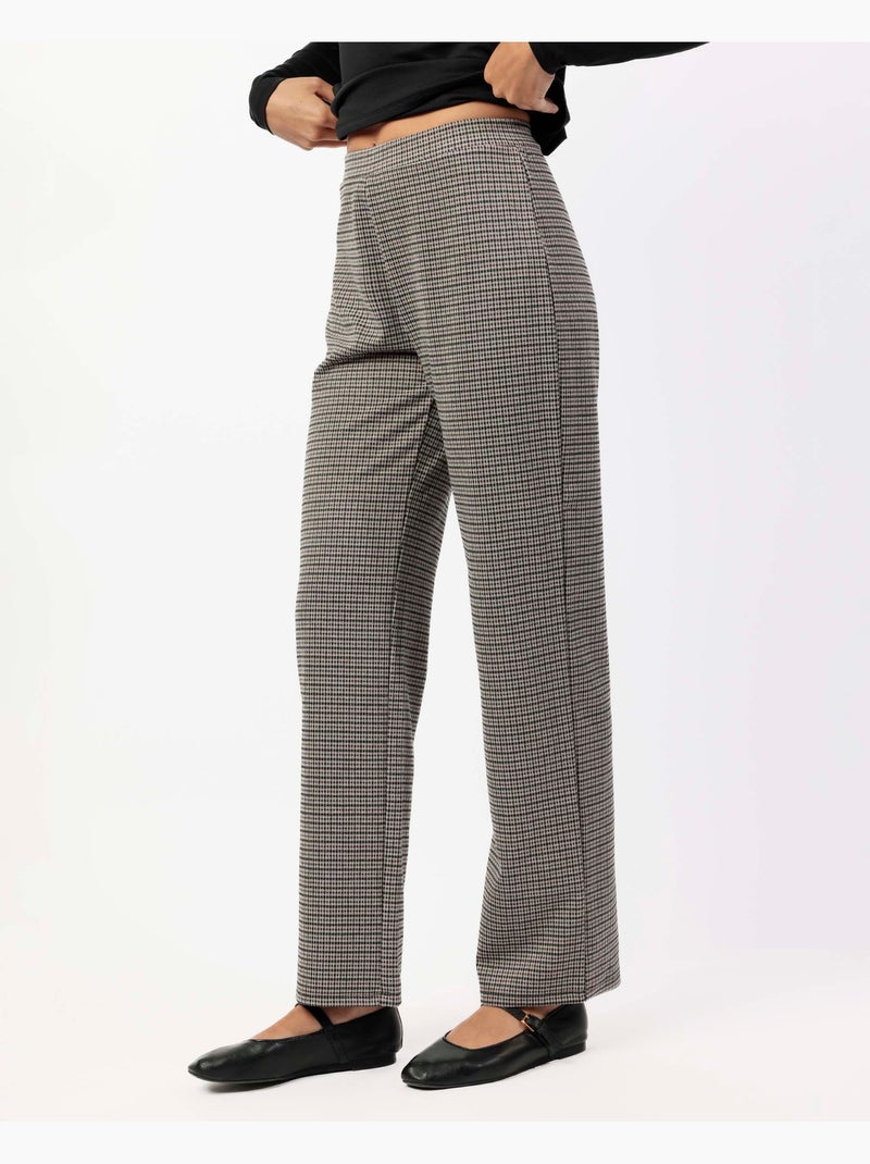 Pantaloni lunghi elasticizzati a micro quadri ADMAS da donna Beige - Kiabi