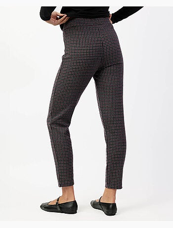 Pantaloni lunghi elasticizzati ADMAS in pied de poule color granato da donna