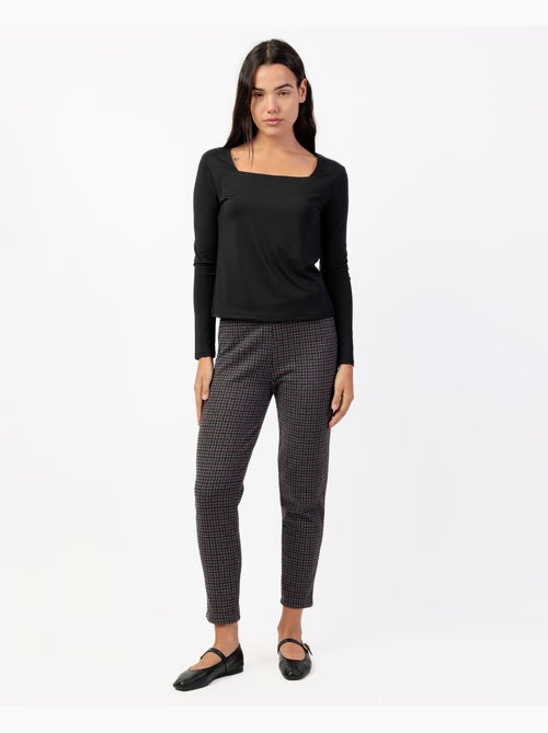Pantaloni lunghi elasticizzati ADMAS in pied de poule color granato da donna - Kiabi