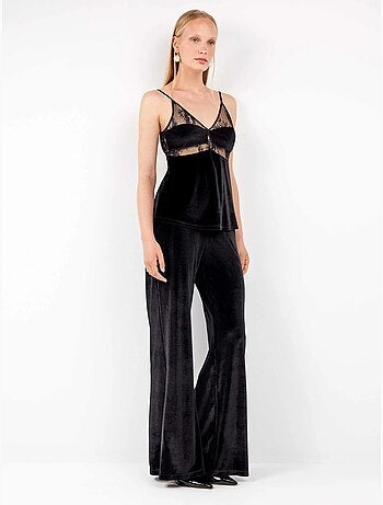 Pantaloni lunghi in velluto elasticizzato con design elegante