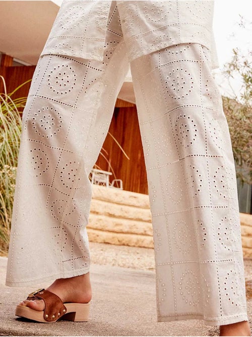 Pantaloni lunghi larghi in tessuto ricamato - Kiabi