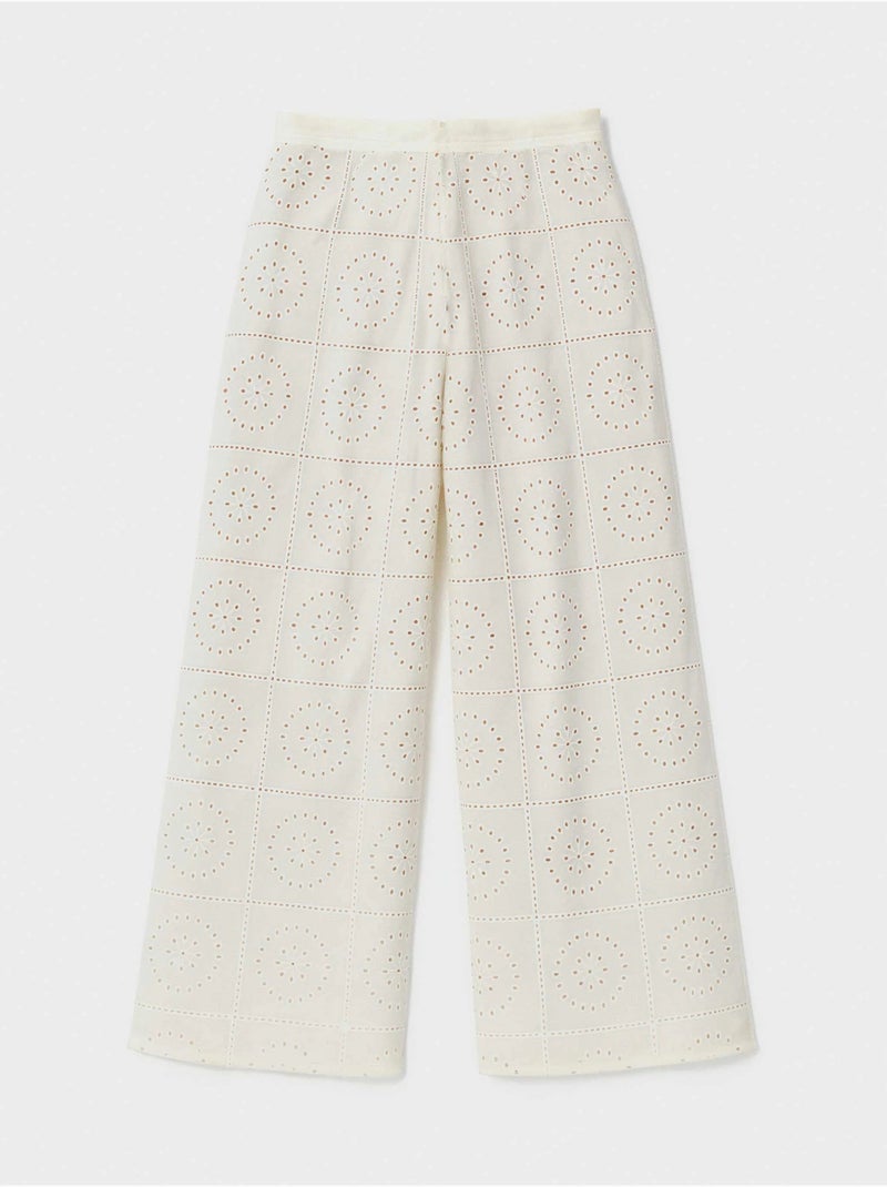 Pantaloni lunghi larghi in tessuto ricamato Ecru - Kiabi